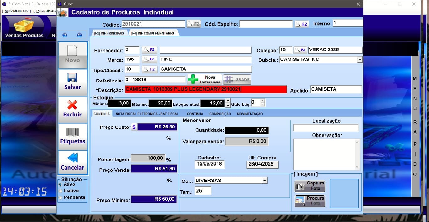 Cadastro de produtos