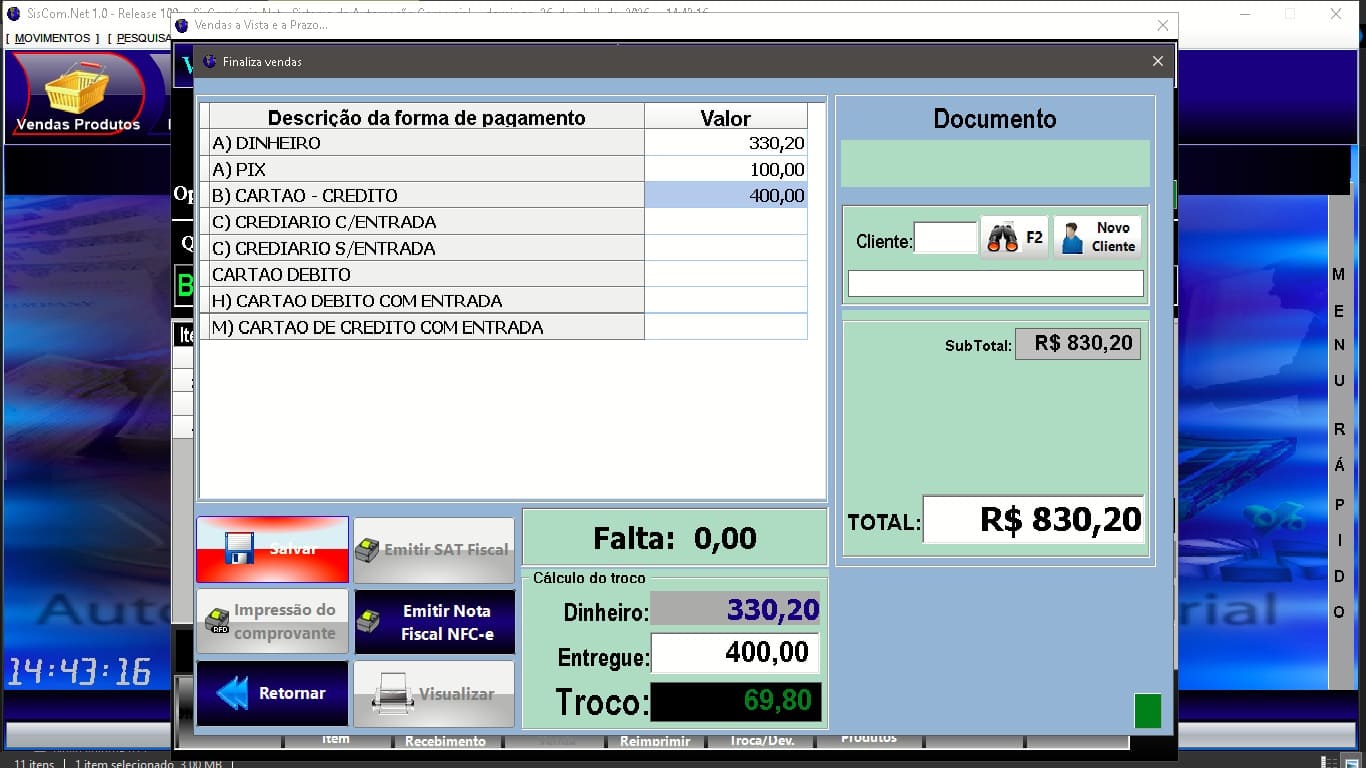 Finalização de venda